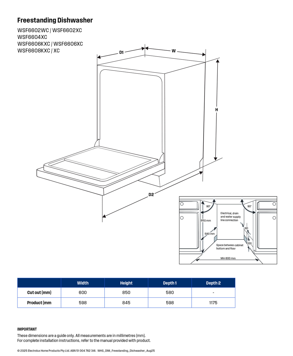 Westinghouse 60cm Freestanding Dishwasher Stainless Steel WSF6602XC