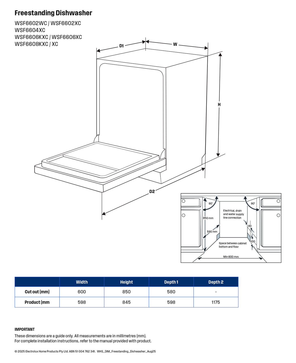 Westinghouse 60cm Freestanding Dishwasher Stainless Steel WSF6604XC