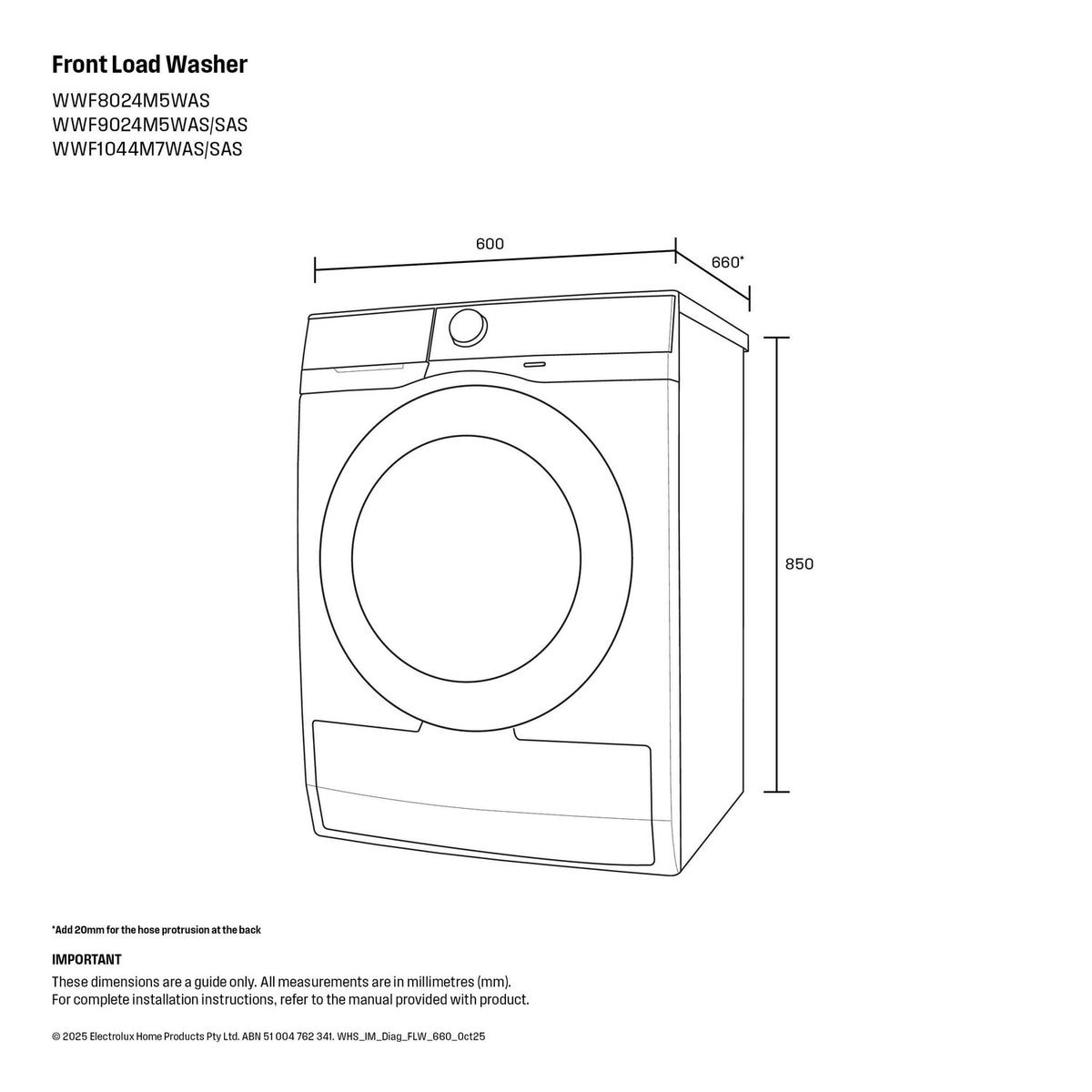 Westinghouse 10kg Front Load Washing Machine WWF1044M7SAS | Greater Sydney Only