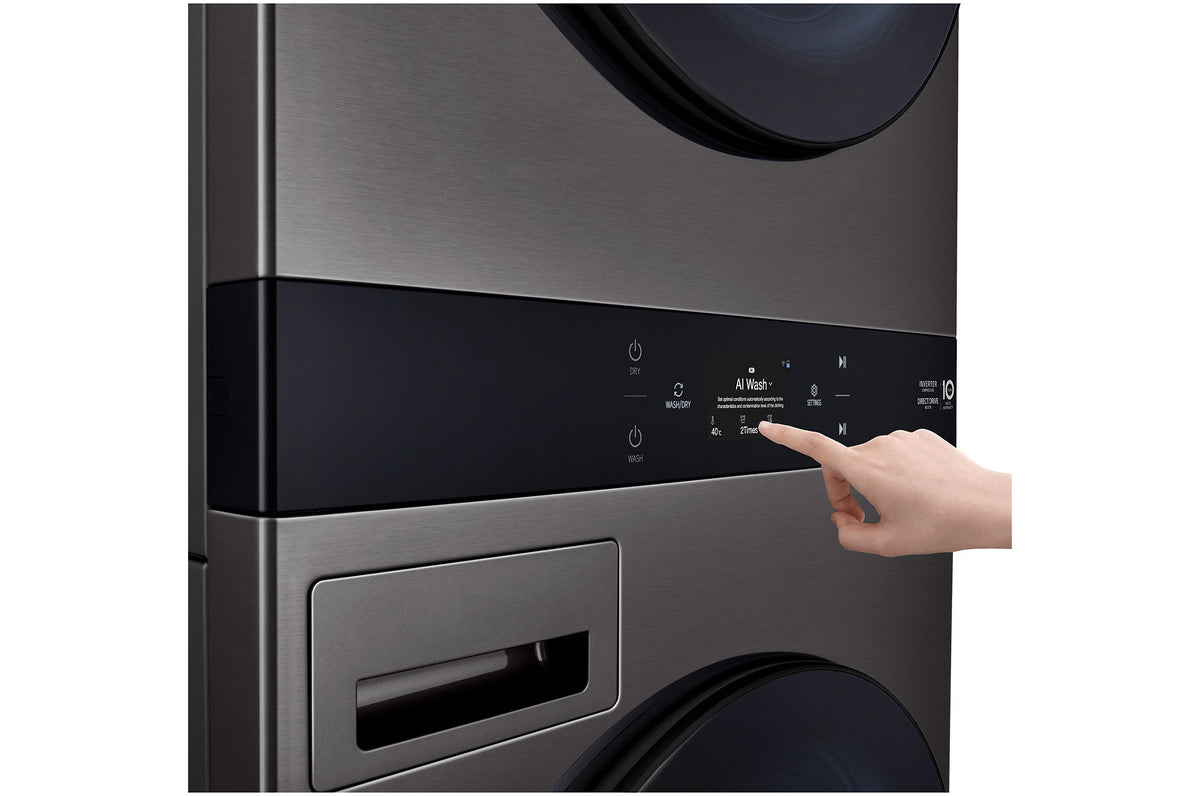 LG 19kg/10kg AI WashTower Stacked Washer Dryer Black WWT-1910BX | Greater Sydney Only